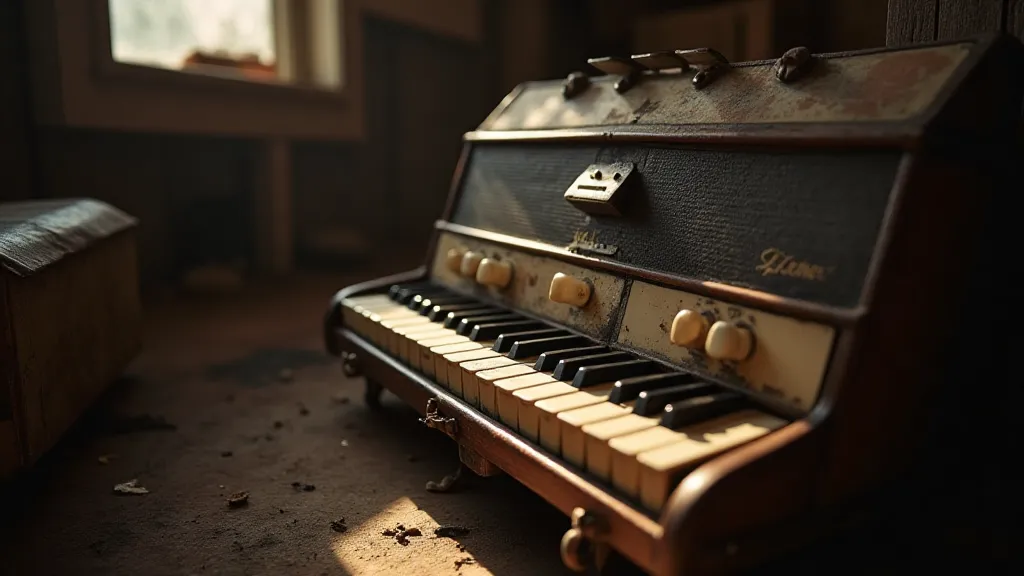 Vintage accordion in an attic