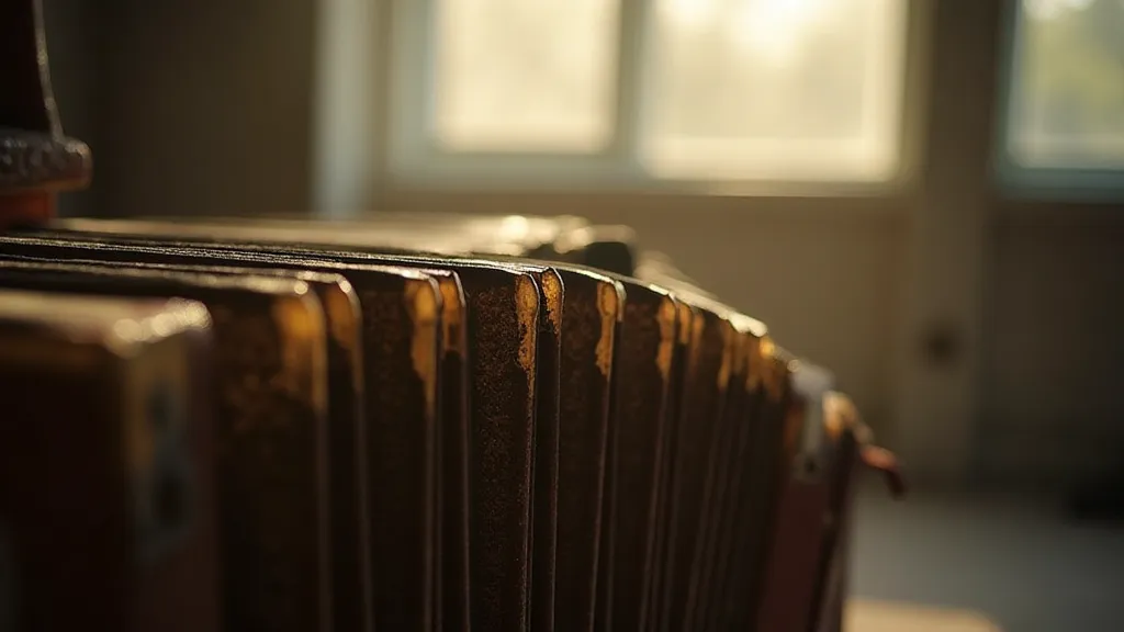 Antique accordion bellows in sunlight
