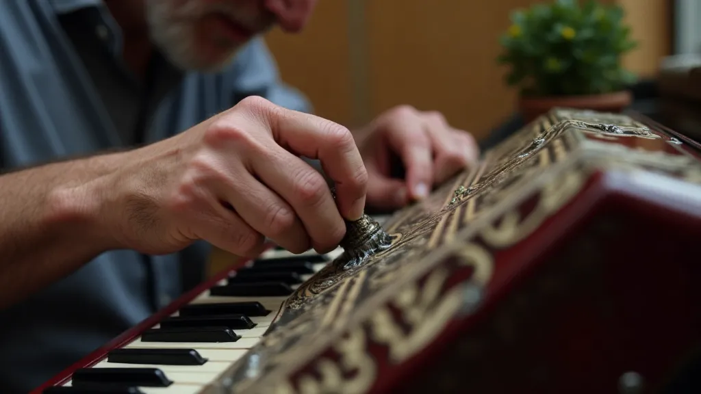 Man caring for an accordion
