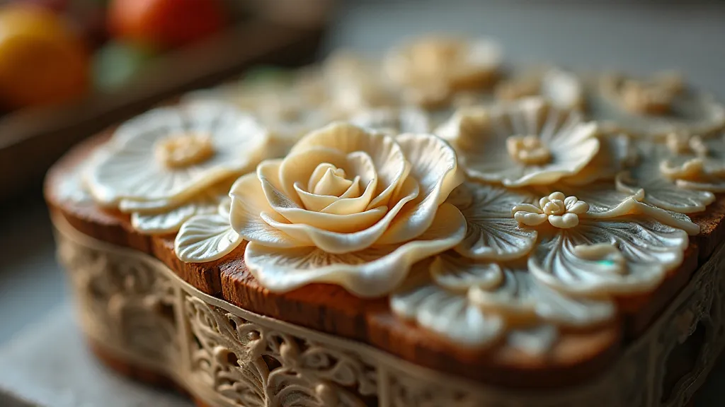 Detail of antique accordion mother-of-pearl panel
