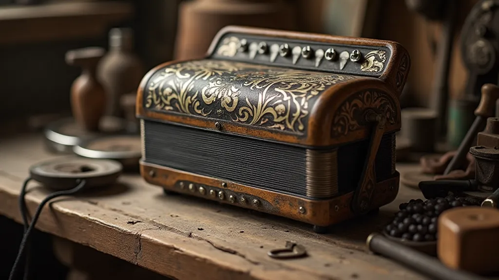 Vintage accordion in a workshop setting