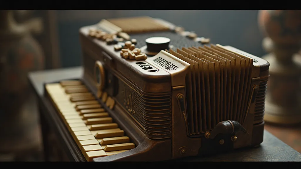 Antique accordion with aged bellows and keys
