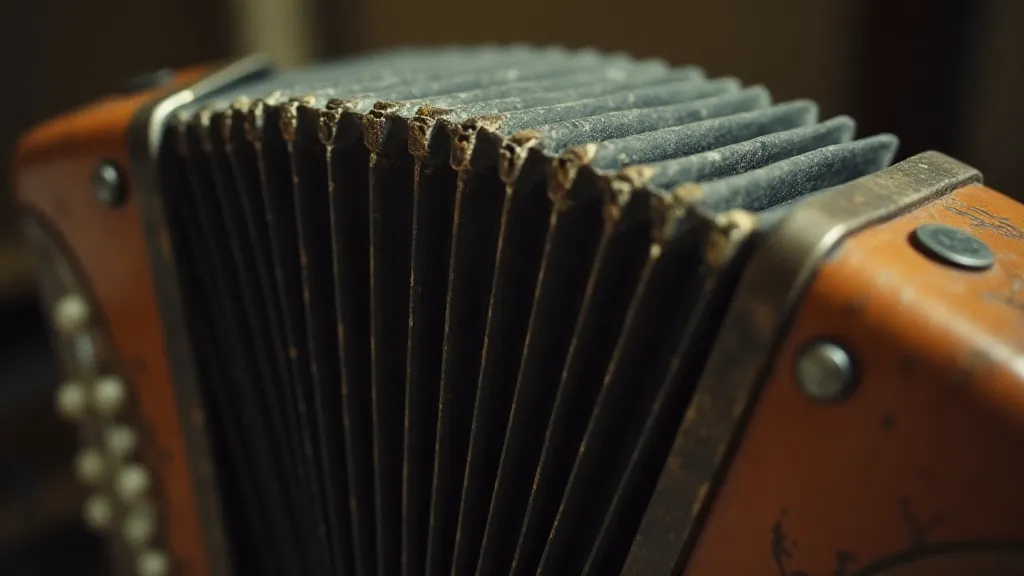 Detailed view of an antique accordion bellows