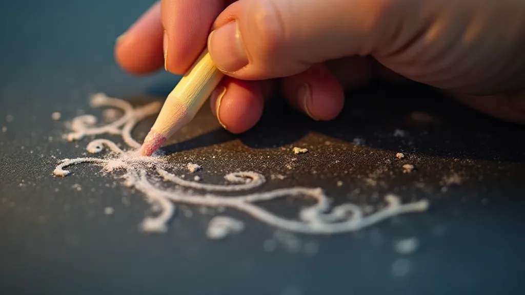 Hand applying chalk to a chalkboard