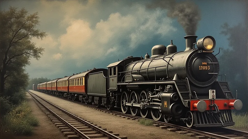 Finished chalkboard art depicting a vintage train scene